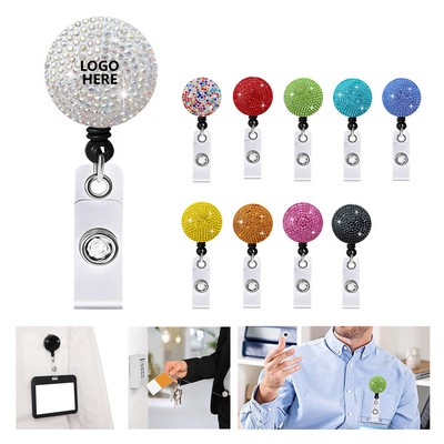 Sparkling Rhinestone Round Badge Holders with Bulldog Clip Backing